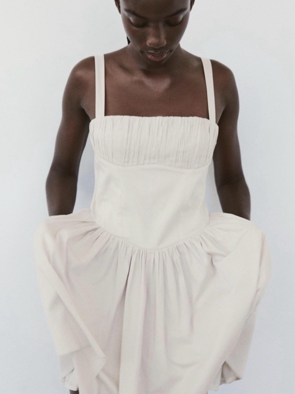 ZARA WOMEN VOLUMINOUS SKIRT DRESS BONE COLOR